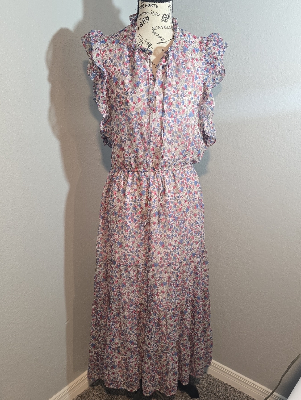 Steve Madden Sleeveless Floral Maxi Dress in Pink and Blue